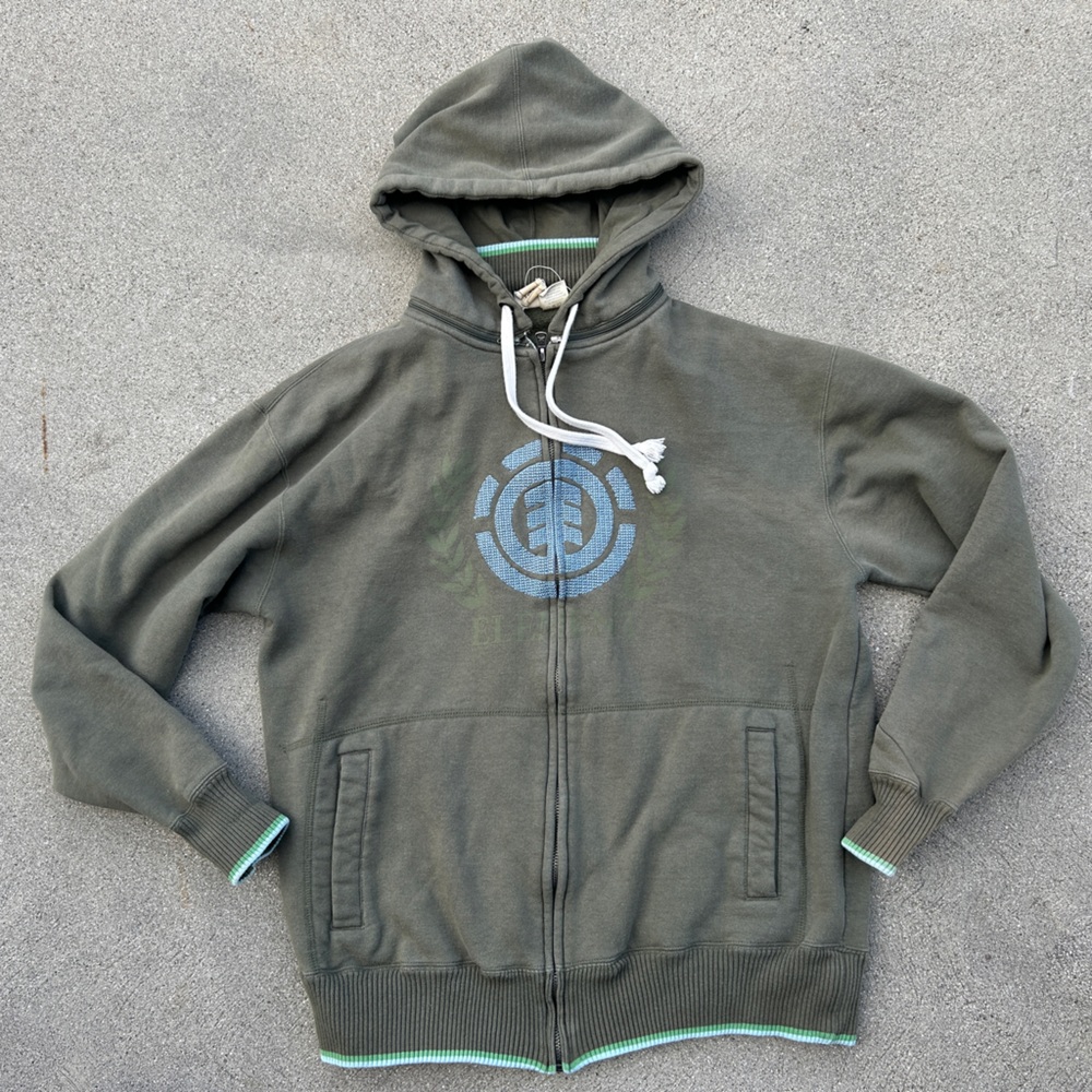 Element Men’s Green Zip-Up Sweatshirt with Detachable Hood Size Small